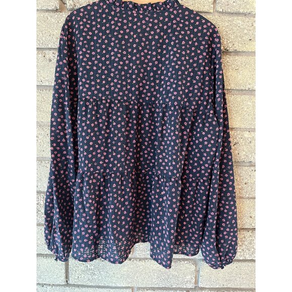 Womens On 34th Long Sleeve Floral Print Blouse Navy Pink Lightweight Ruffle Deta - Picture 8 of 8